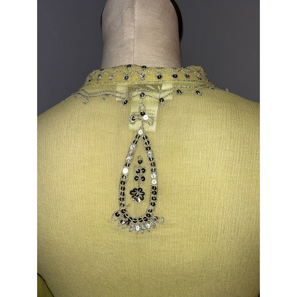 Dressbarn Vintage Women’s Sequined Silk Chiffon Tunic Top size M Lime Green Boho - Picture 7 of 9